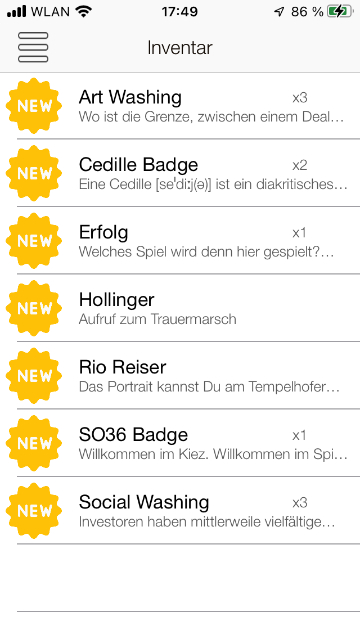 Bilschirmfoto der erhaltenen Badges.